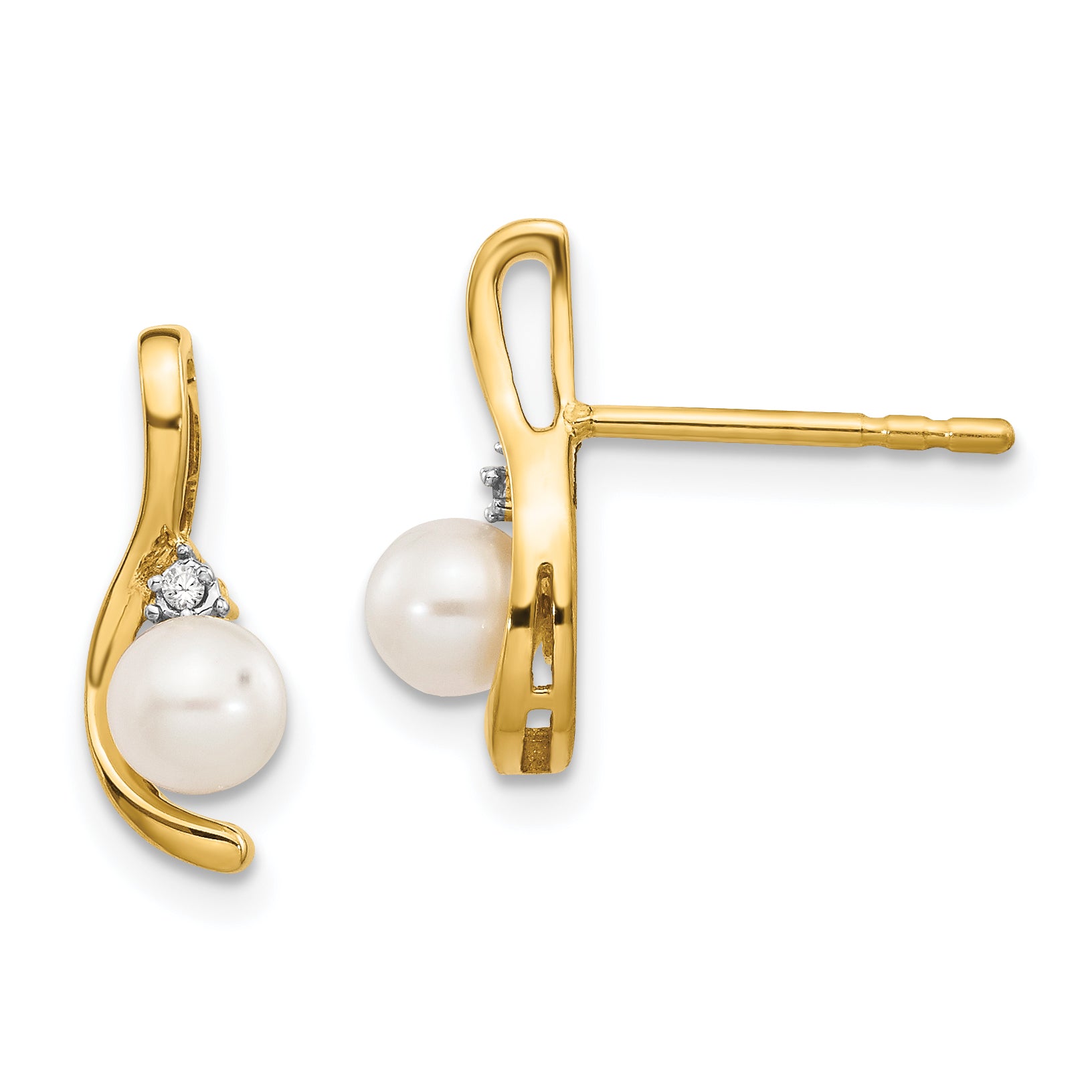 14k FW Cultured Pearl and Diamond Post Earrings Main image