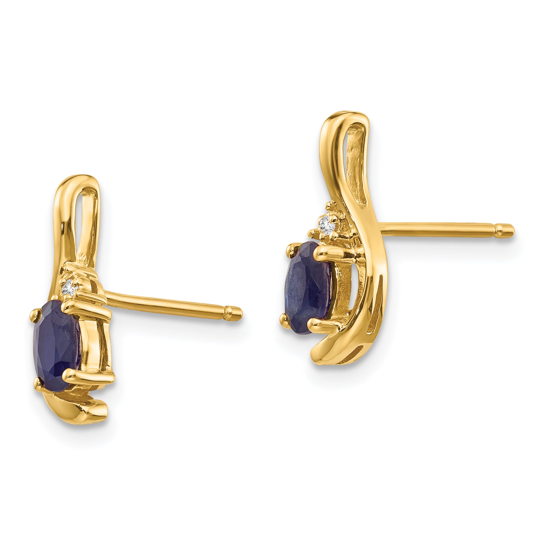 14k Sapphire and Diamond Post Earrings Secondary image