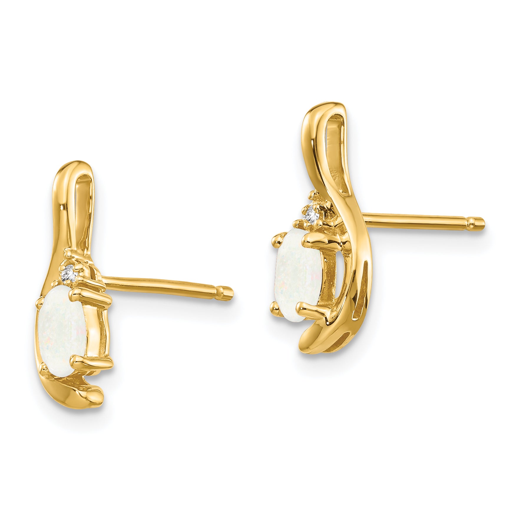 14k Opal and Diamond Post Earrings Secondary image