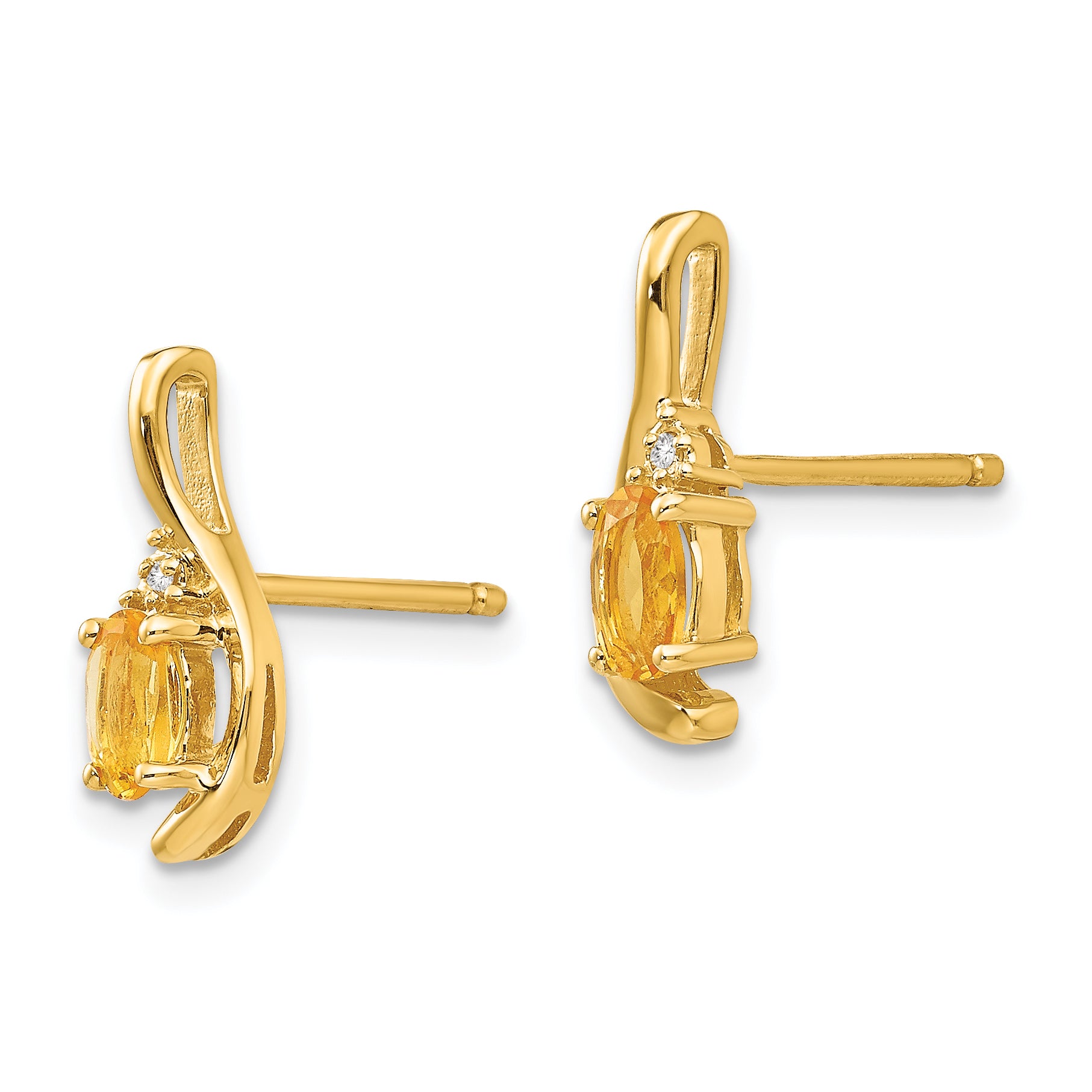 14k Citrine and Diamond Post Earrings Secondary image