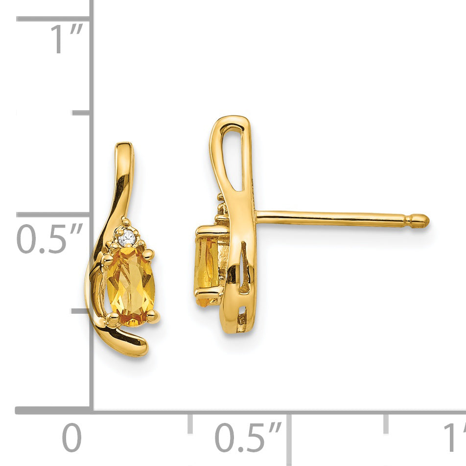 14k Citrine and Diamond Post Earrings