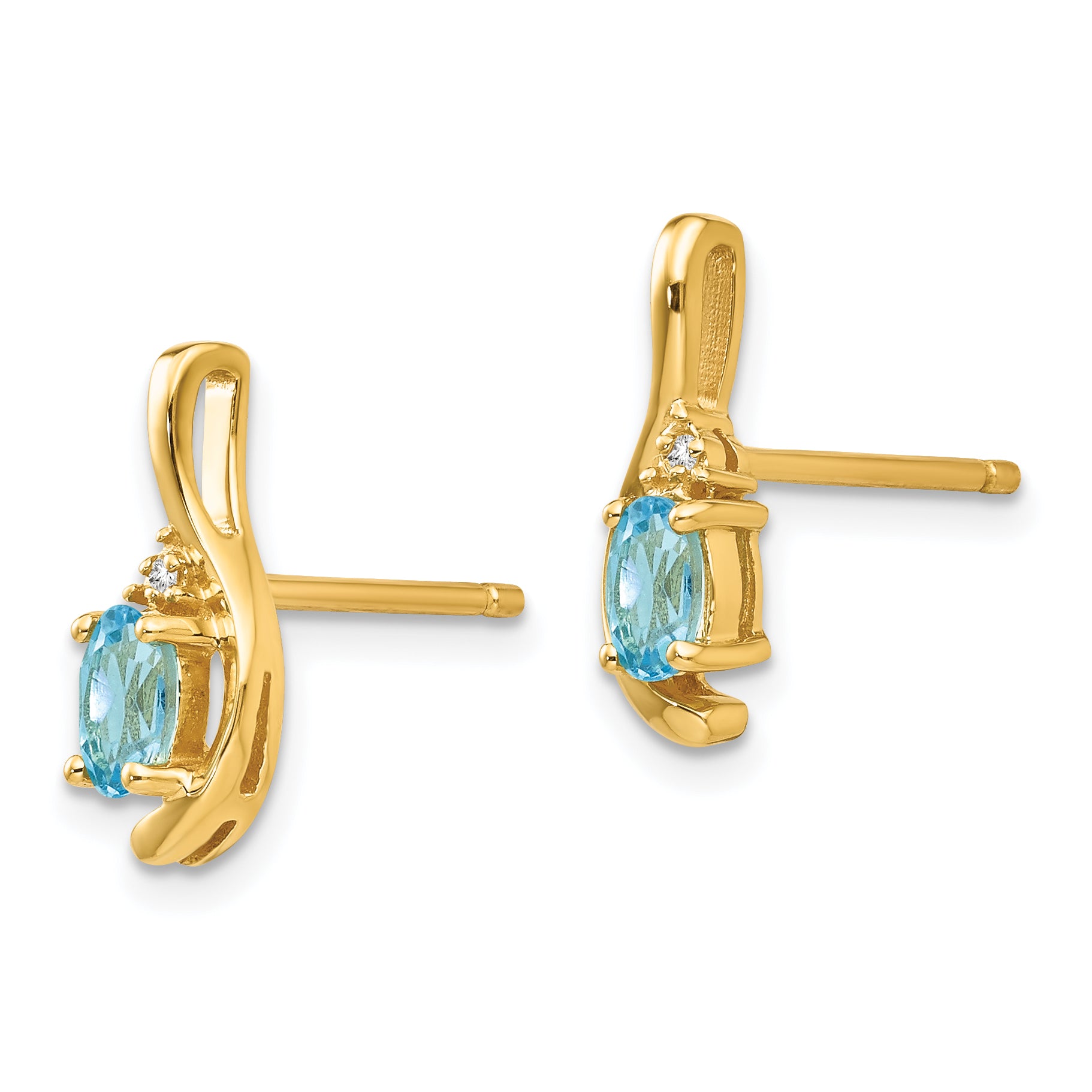 14k Blue Topaz and Diamond Post Earrings Secondary image