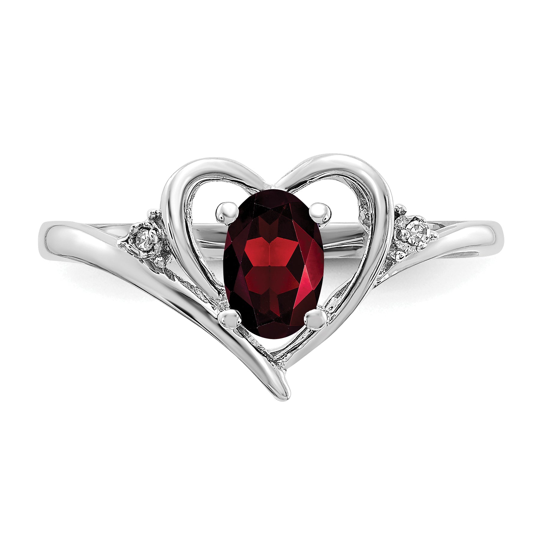 14k White Gold Garnet and Diamond Heart Ring - 7