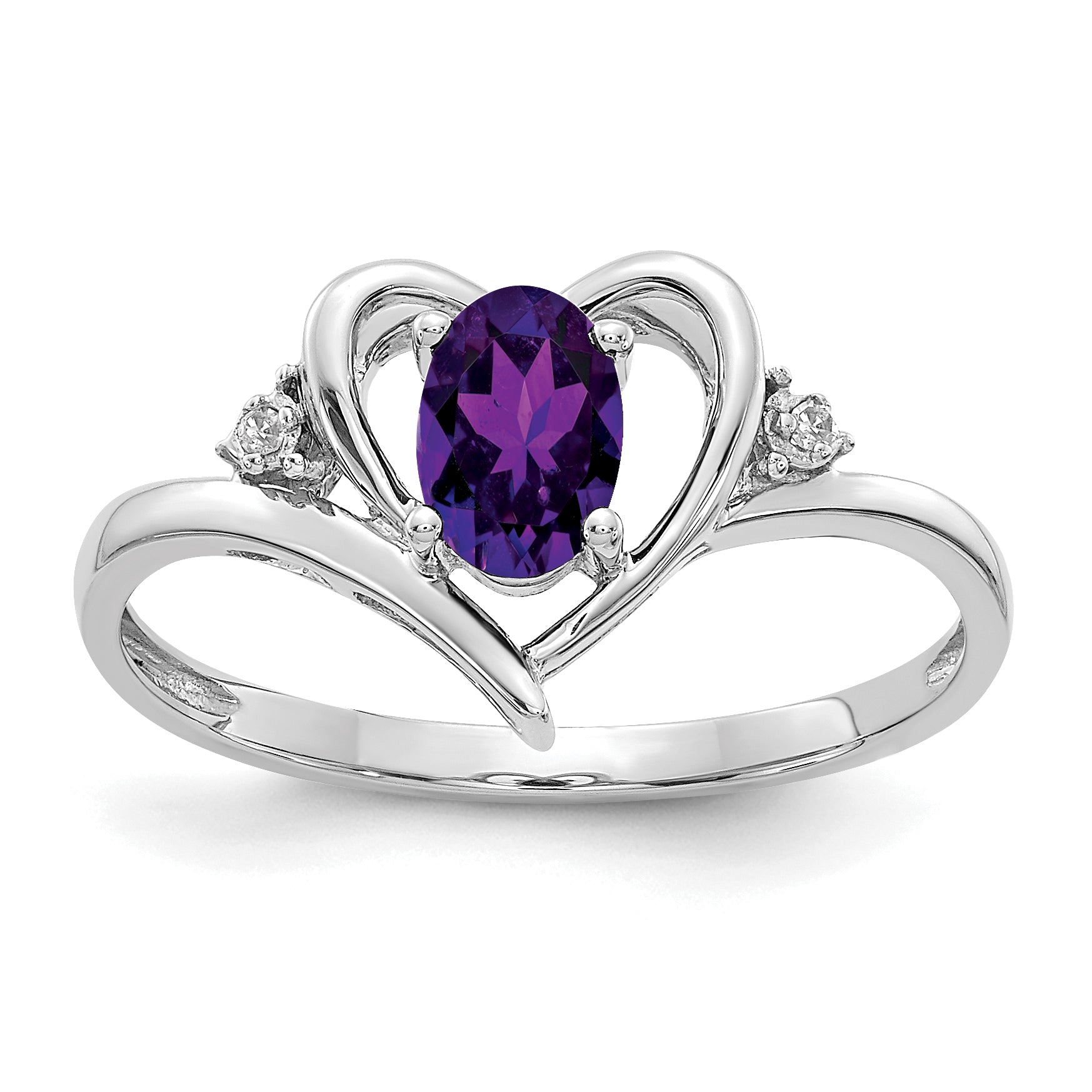 14k White Gold Amethyst and Diamond Heart Ring Main image