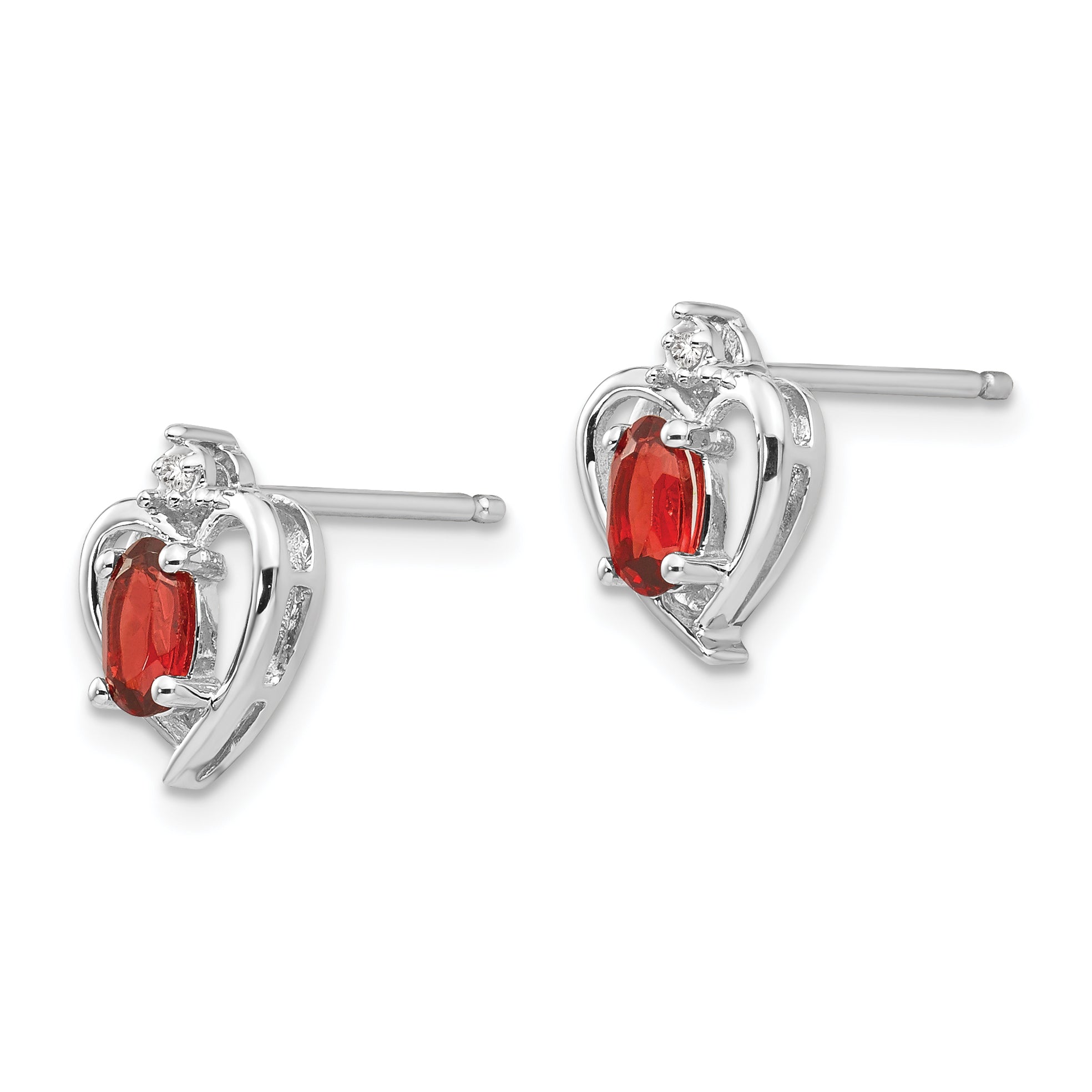 14k White Gold Garnet and Diamond Heart Post Earrings