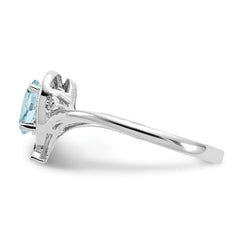14k White Gold Aquamarine and Diamond Heart Ring