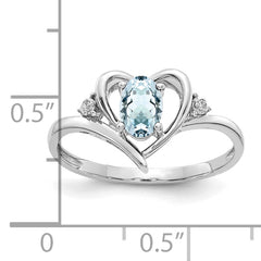 14k White Gold Aquamarine and Diamond Heart Ring