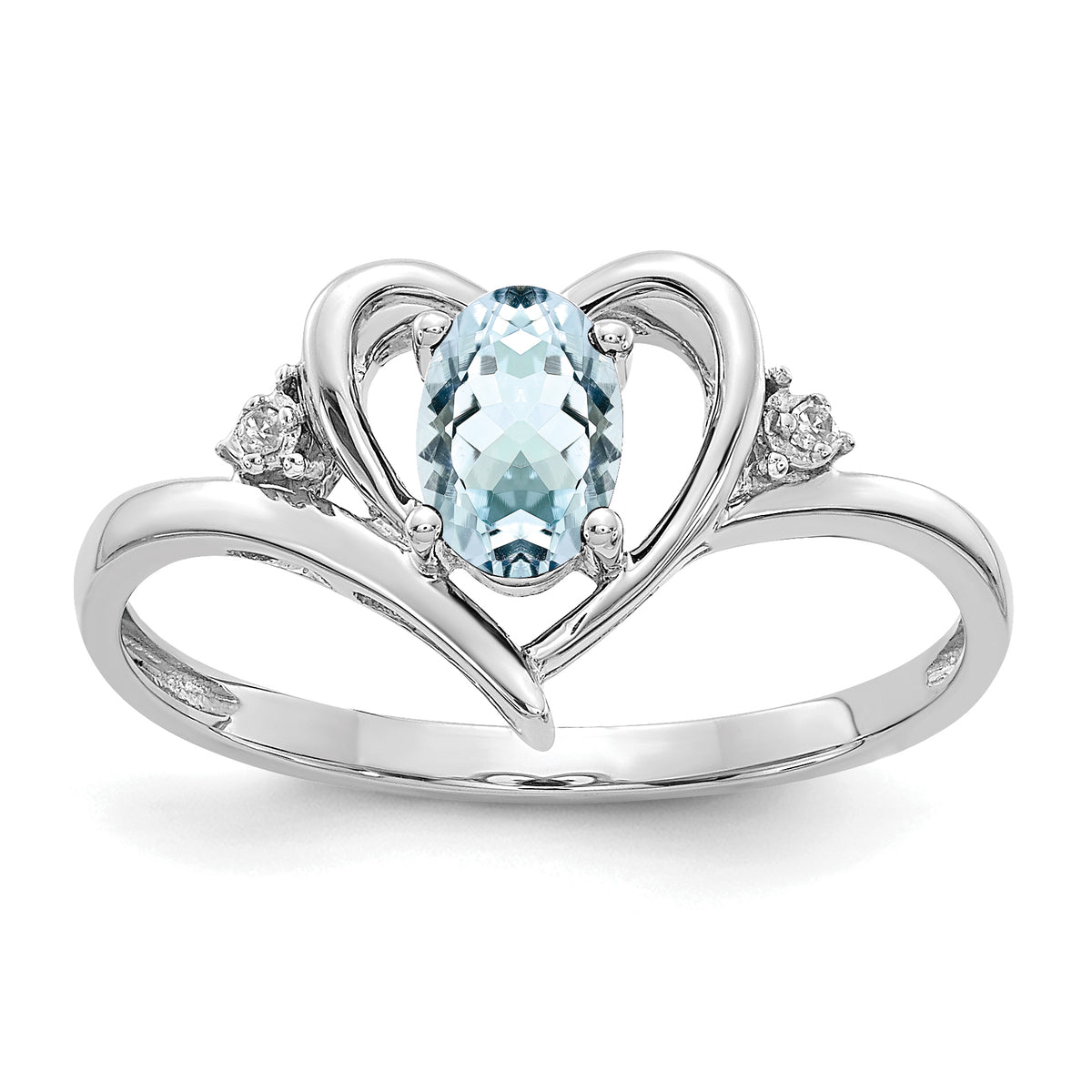 14k White Gold Aquamarine and Diamond Heart Ring