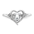 14k White Gold White Topaz and Diamond Heart Ring