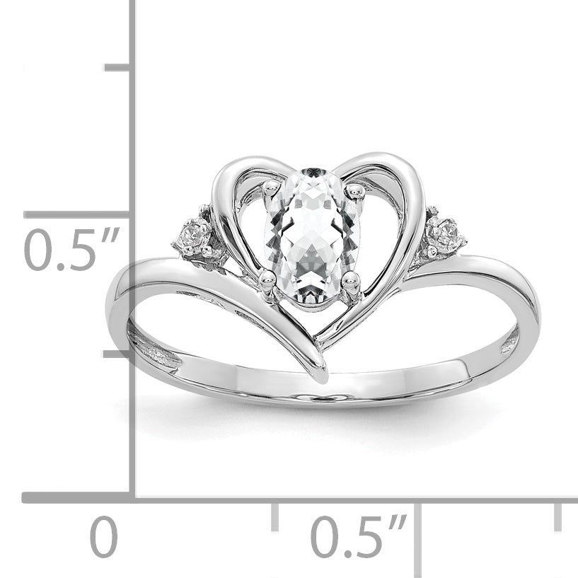 14k White Gold White Topaz and Diamond Heart Ring