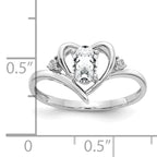 14k White Gold White Topaz and Diamond Heart Ring