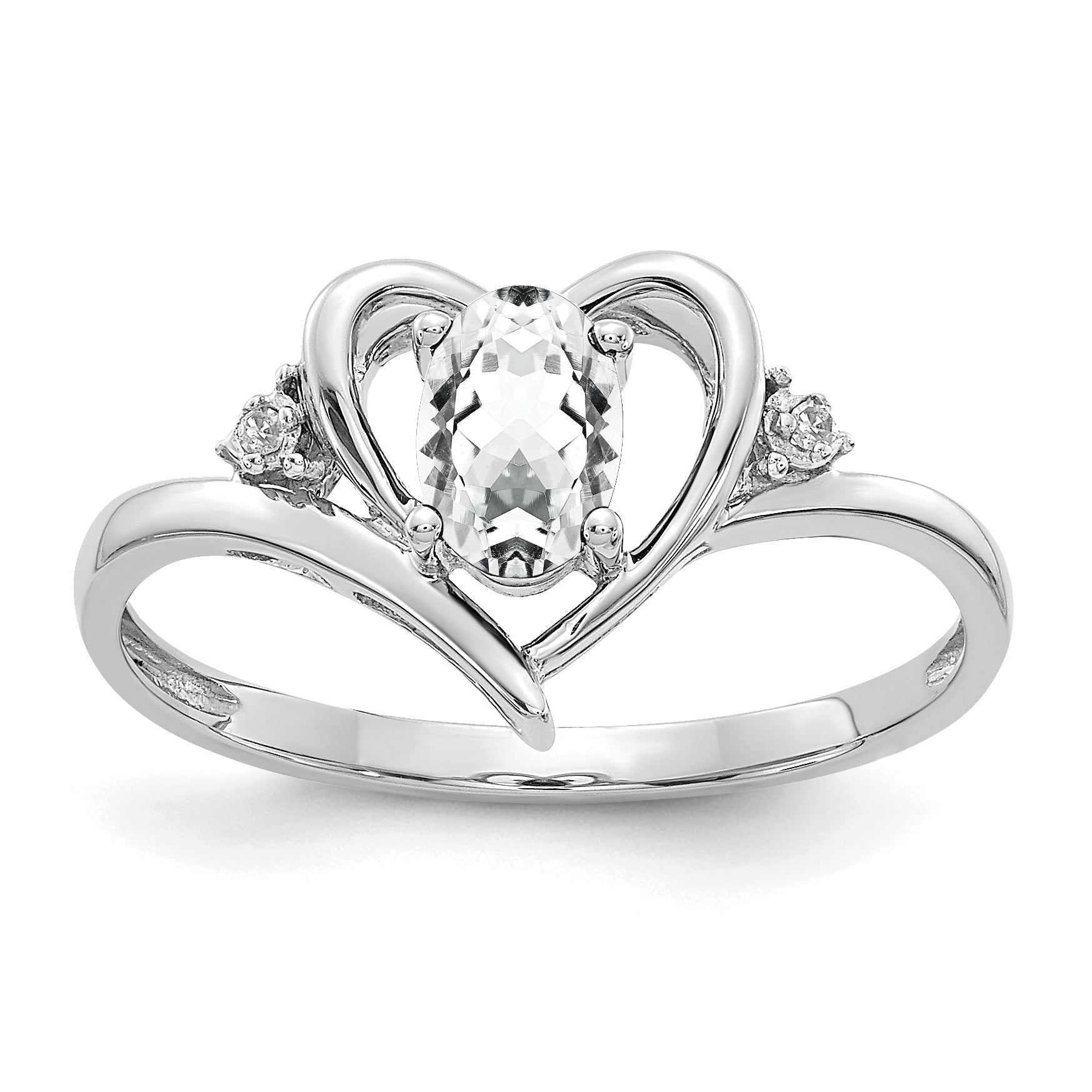 14k White Gold White Topaz and Diamond Heart Ring
