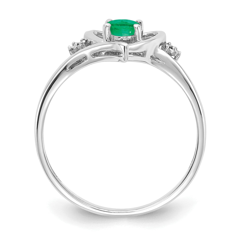 14k White Gold Emerald and Diamond Heart Ring