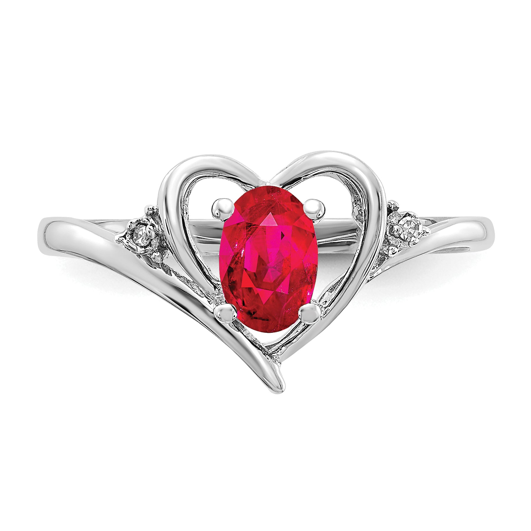 14k White Gold Ruby and Diamond Heart Ring