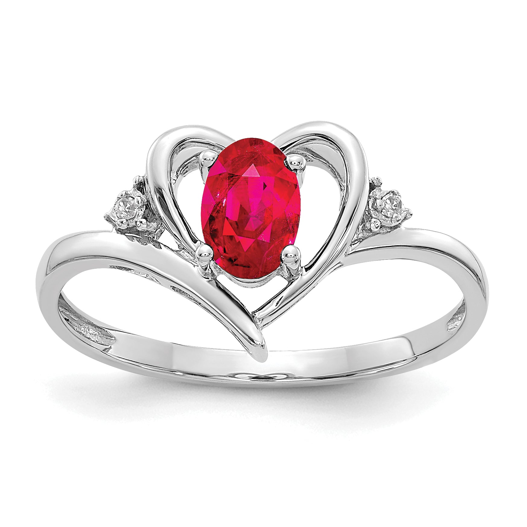 14k White Gold Ruby and Diamond Heart Ring Main image
