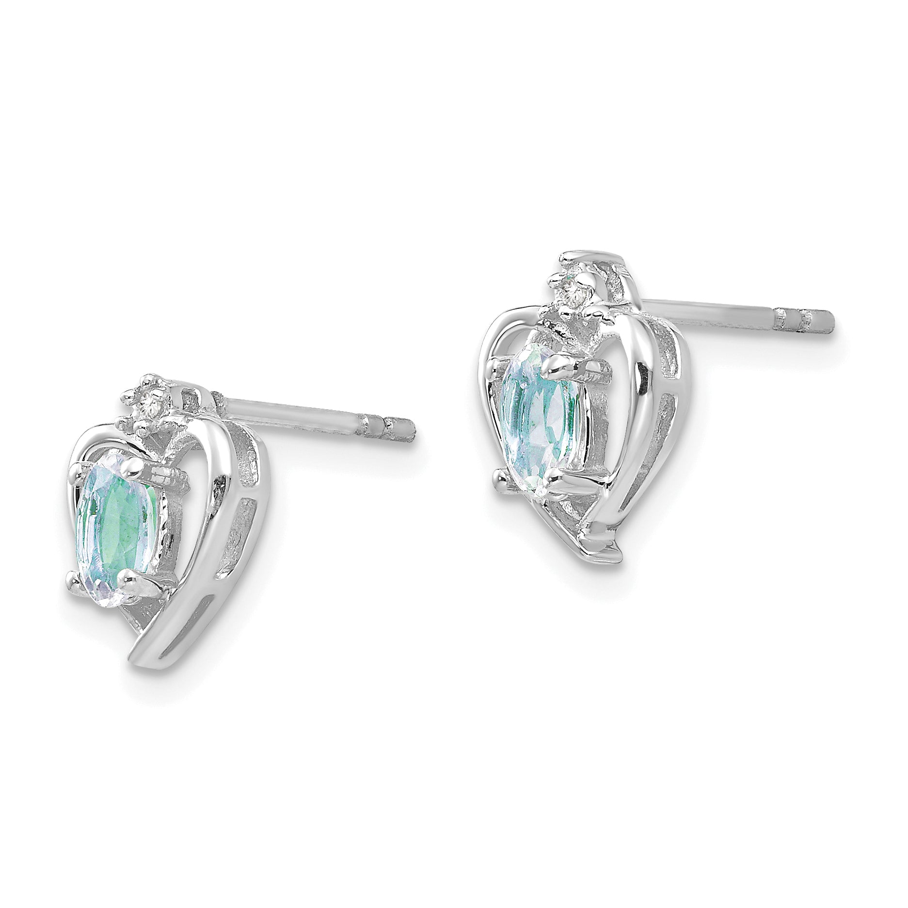 14k White Gold Aquamarine and Diamond Heart Post Earrings Secondary image