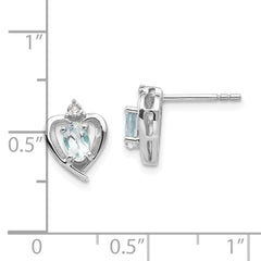 14k White Gold Aquamarine and Diamond Heart Post Earrings