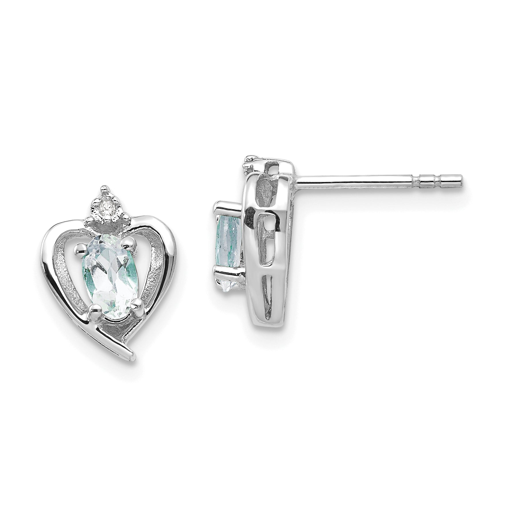14k White Gold Aquamarine and Diamond Heart Post Earrings Main image
