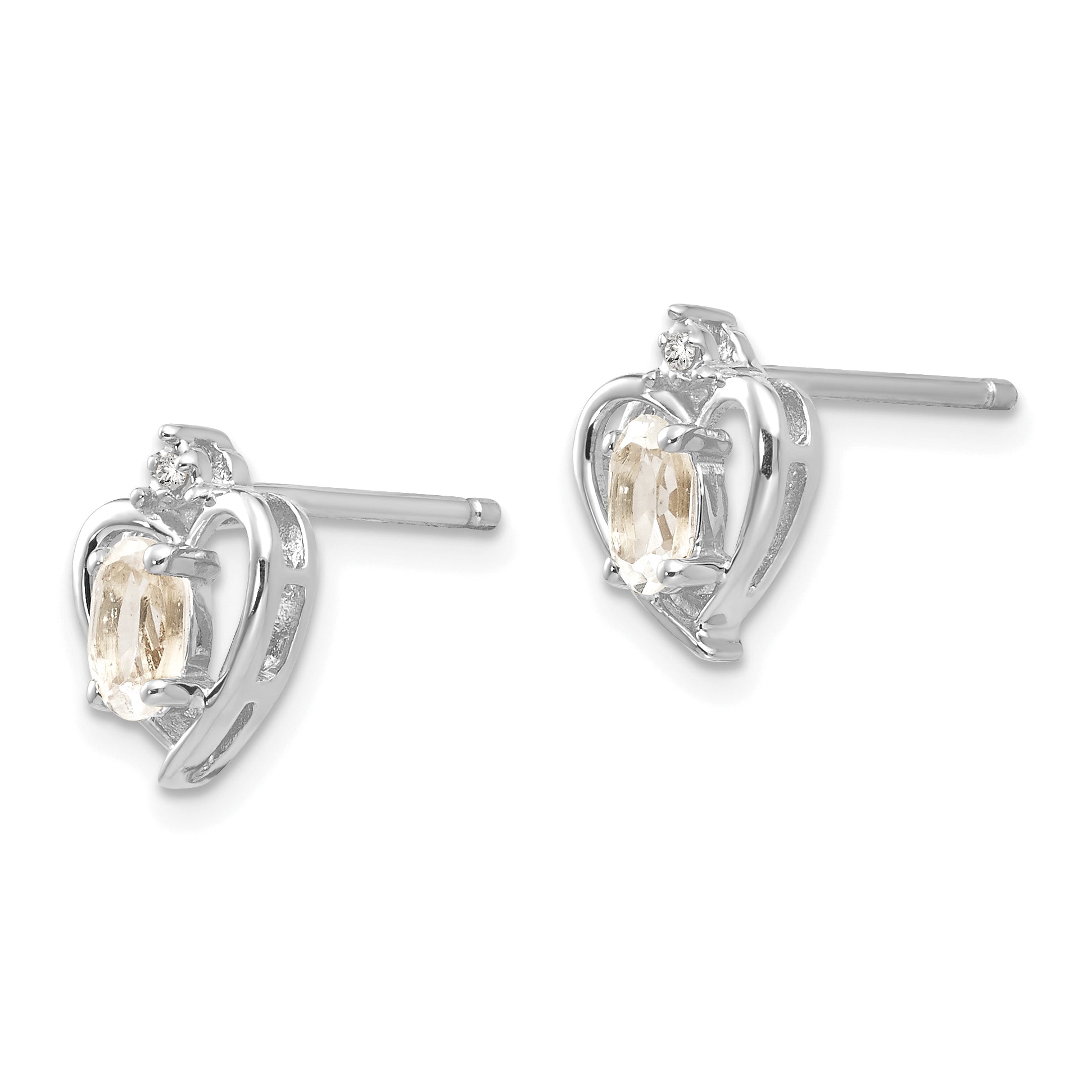 14k White Gold White Topaz and Diamond Heart Post Earrings Secondary image