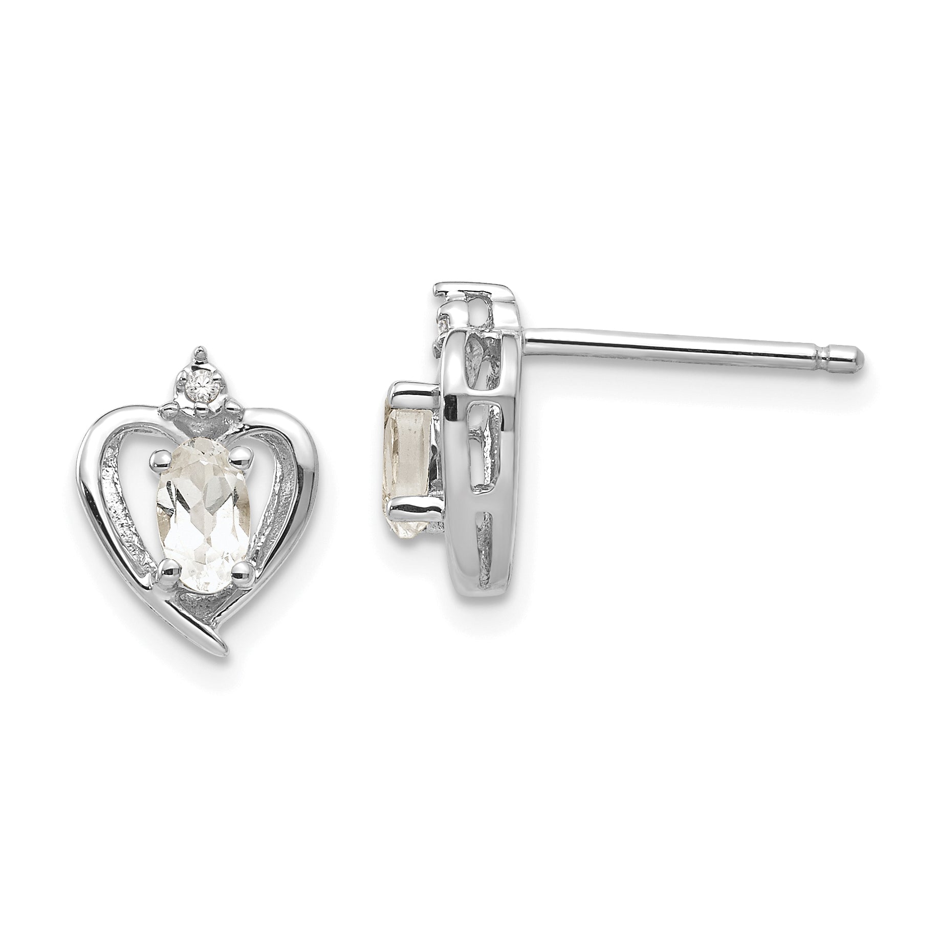 14k White Gold White Topaz and Diamond Heart Post Earrings Main image