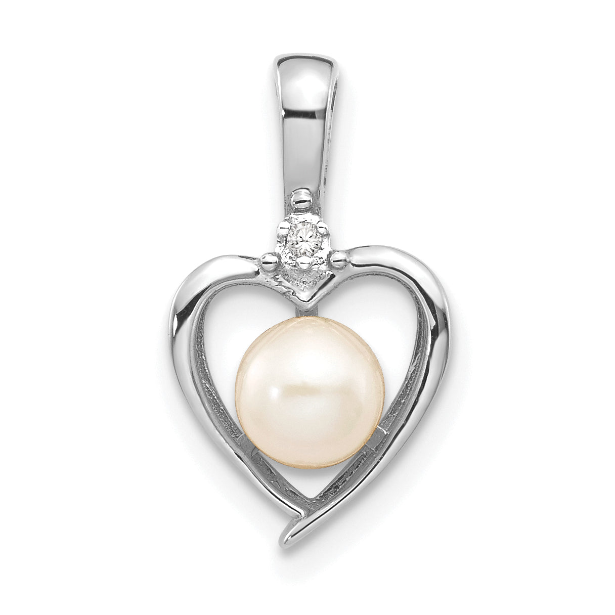 14K White Gold Genuine FW Cultured Pearl Diamond Pendant Main image