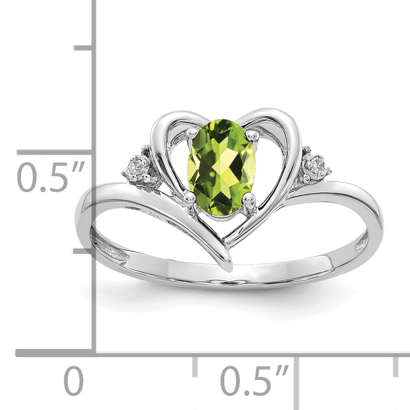 14k White Gold Peridot and Diamond Heart Ring