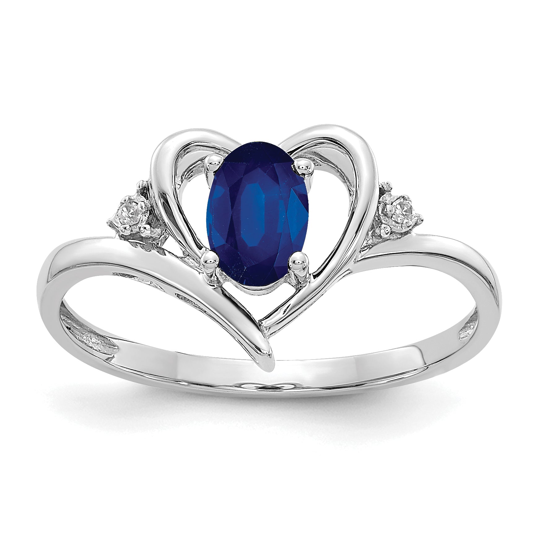14k White Gold Sapphire and Diamond Heart Ring Main image