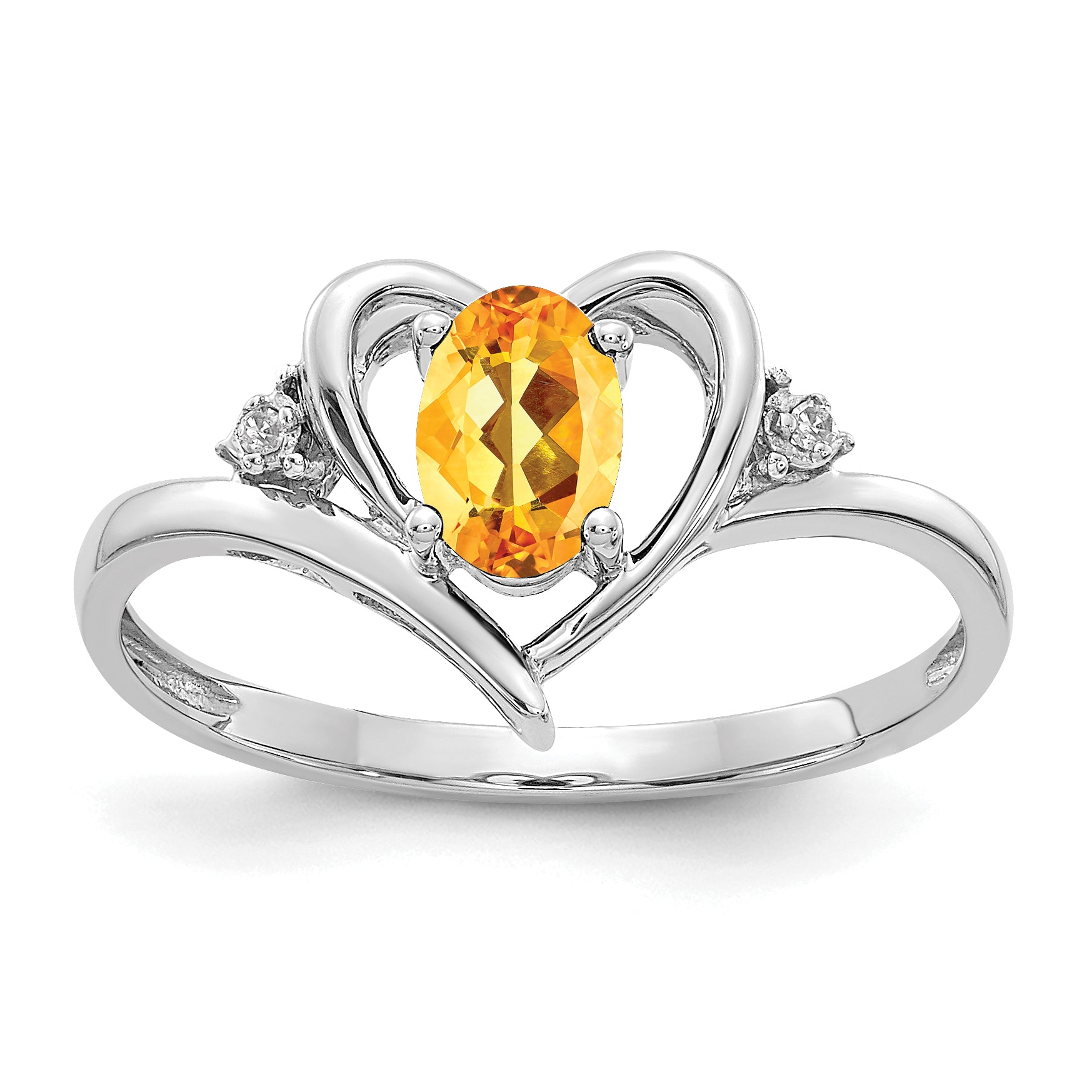 14k White Gold Citrine and Diamond Heart Ring Main image
