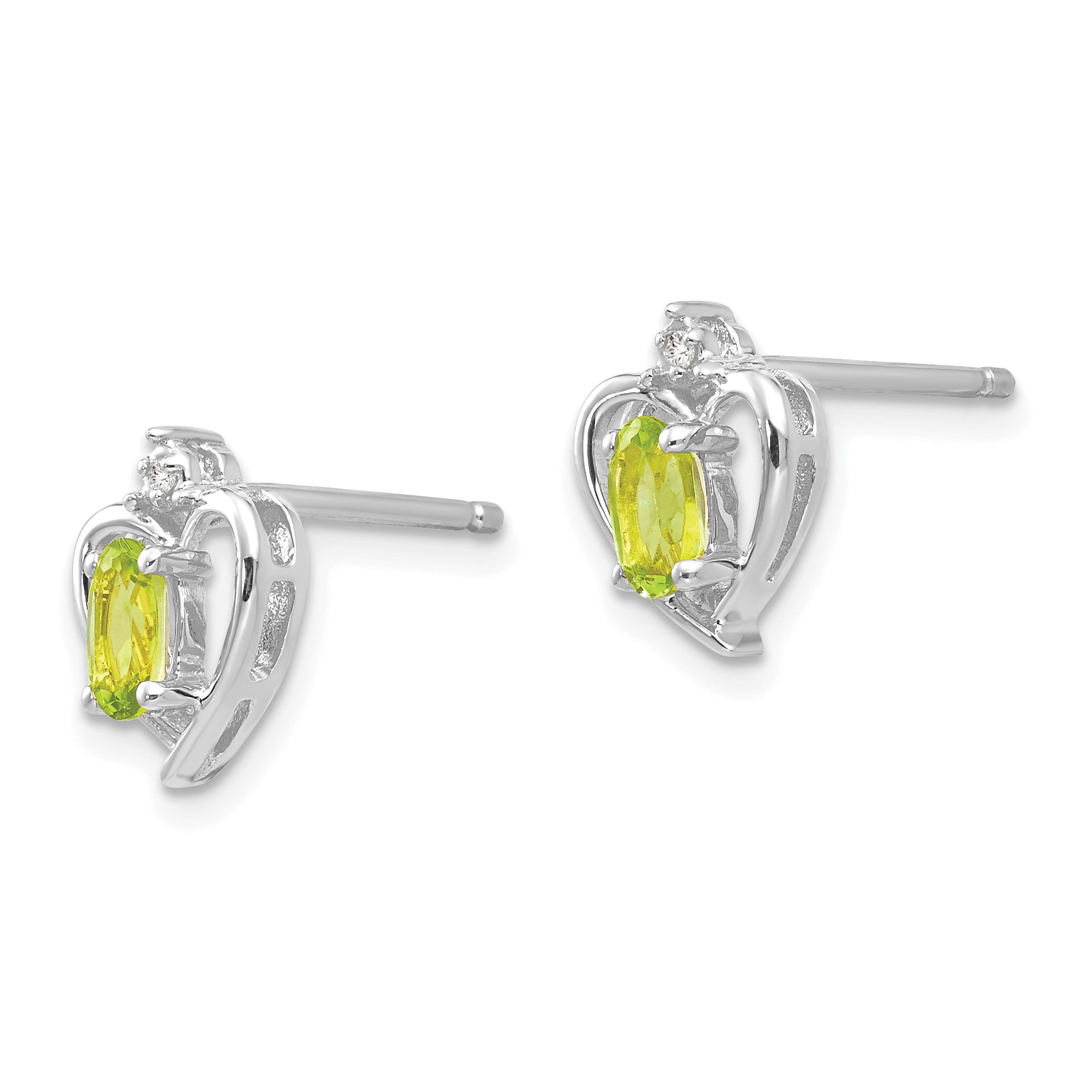 14k White Gold Peridot and Diamond Heart Post Earrings Secondary image