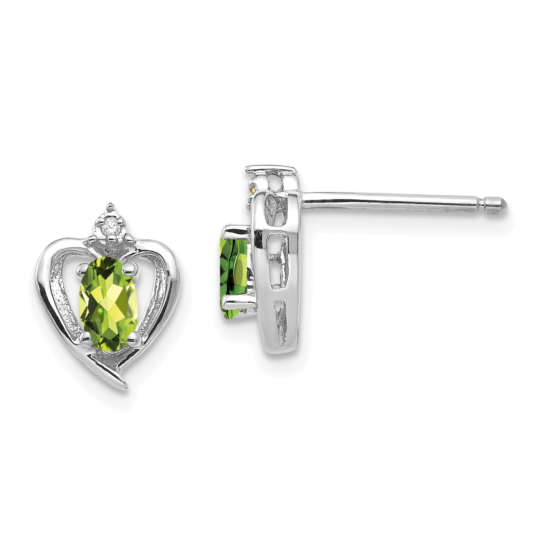 14k White Gold Peridot and Diamond Heart Post Earrings Main image