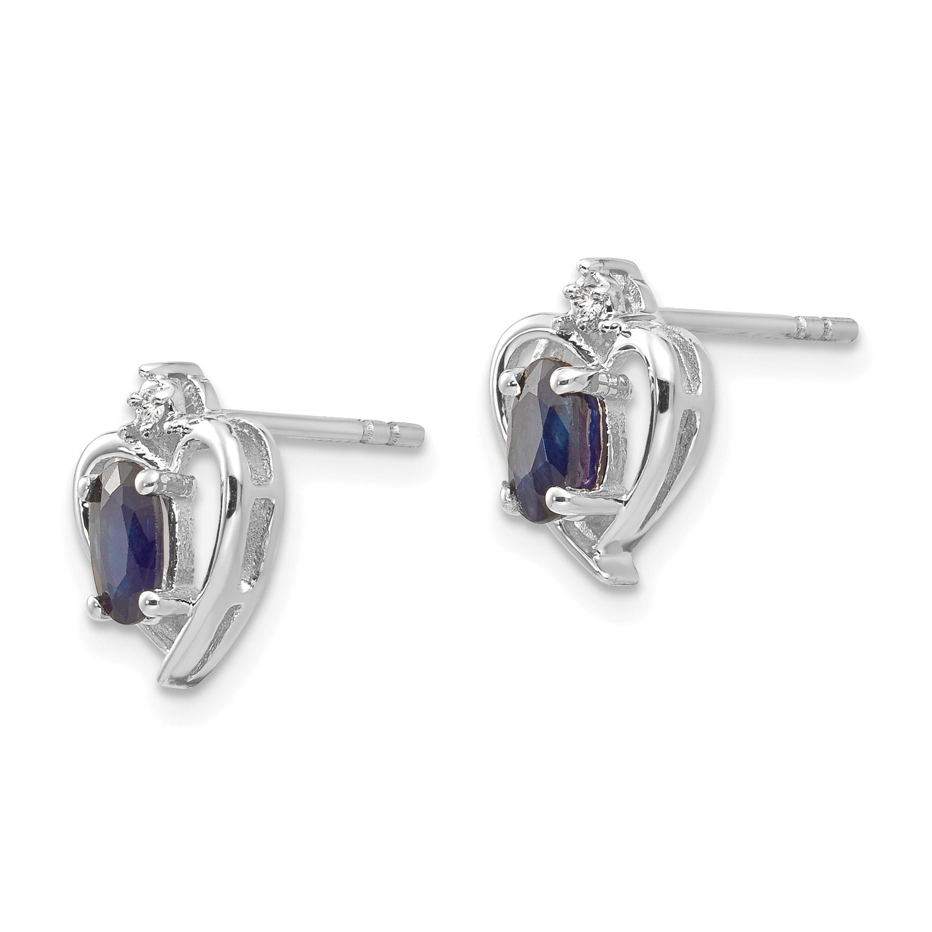 14k White Gold Sapphire and Diamond Heart Post Earrings Secondary image
