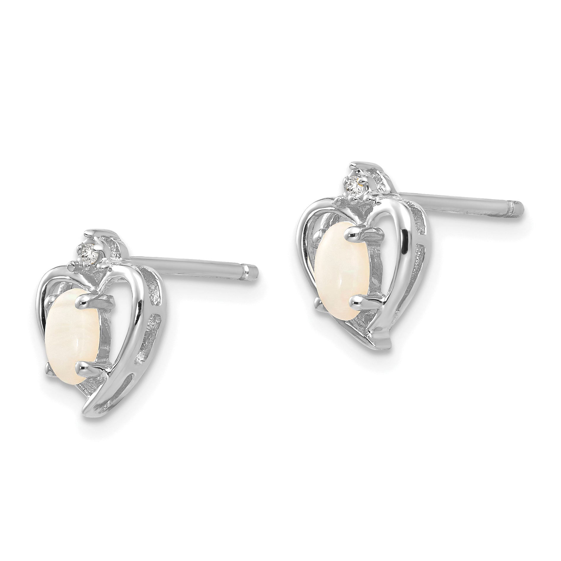 14k White Gold Opal and Diamond Heart Post Earrings Secondary image