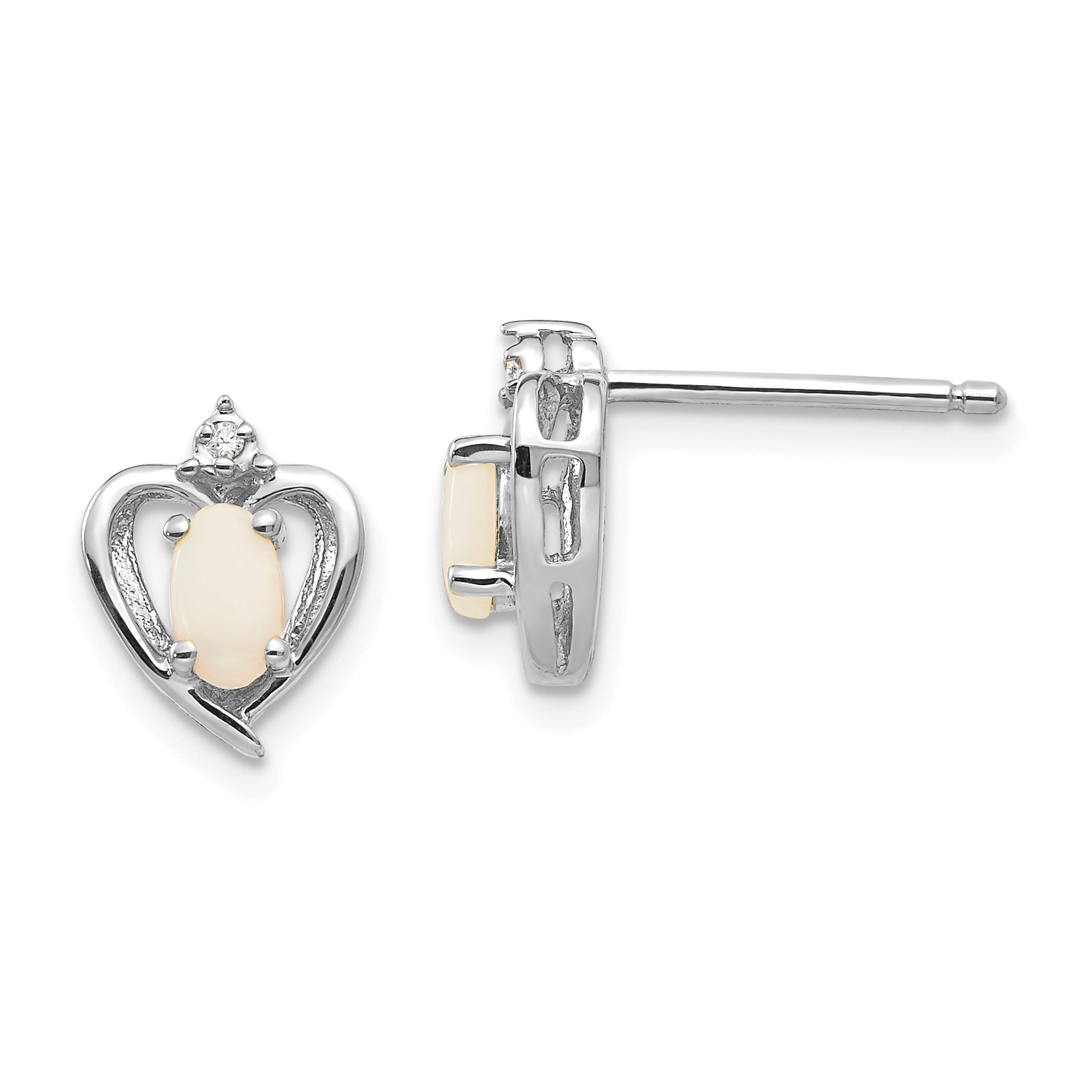 14k White Gold Opal and Diamond Heart Post Earrings Main image