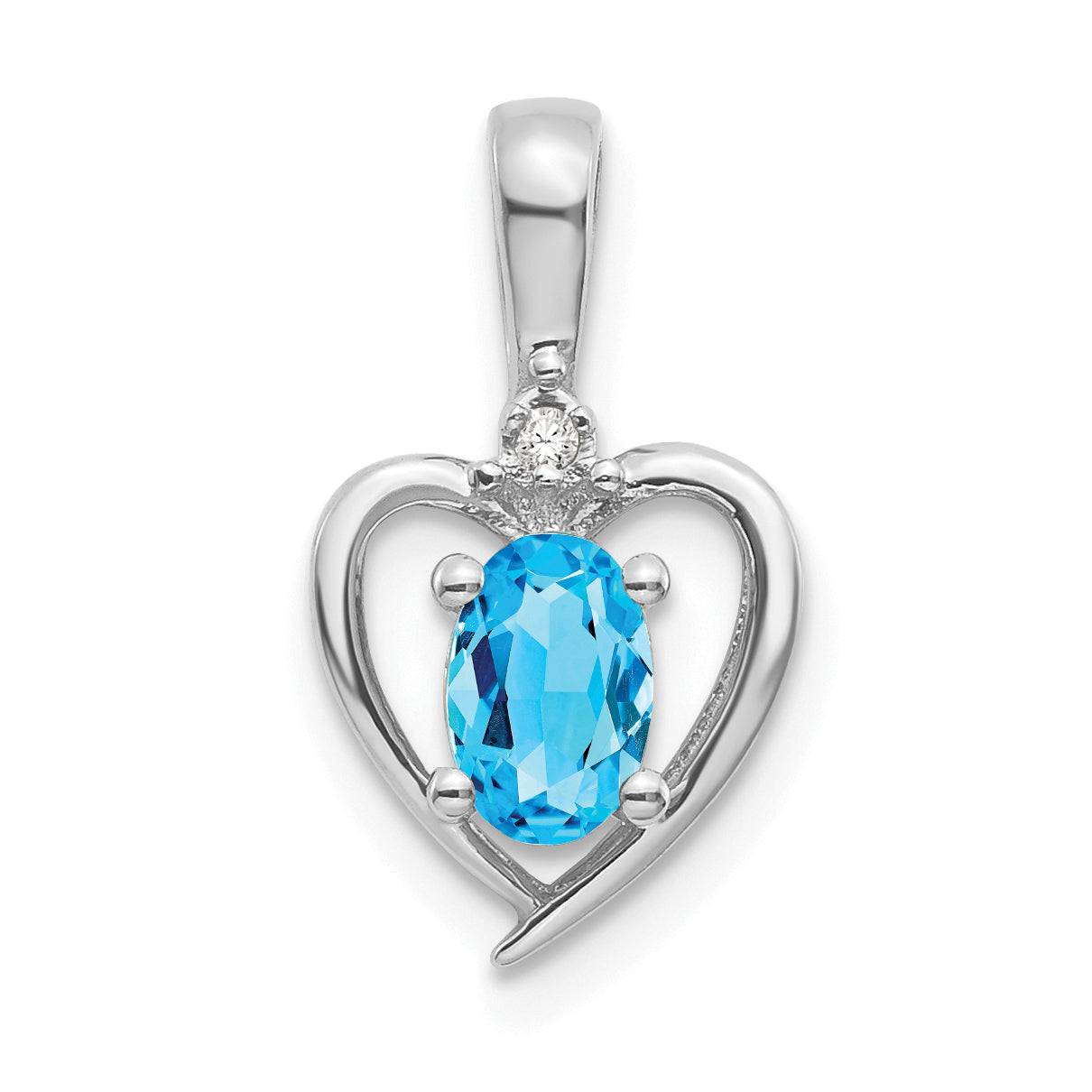 14K White Gold Blue Topaz Diamond Pendant Main image