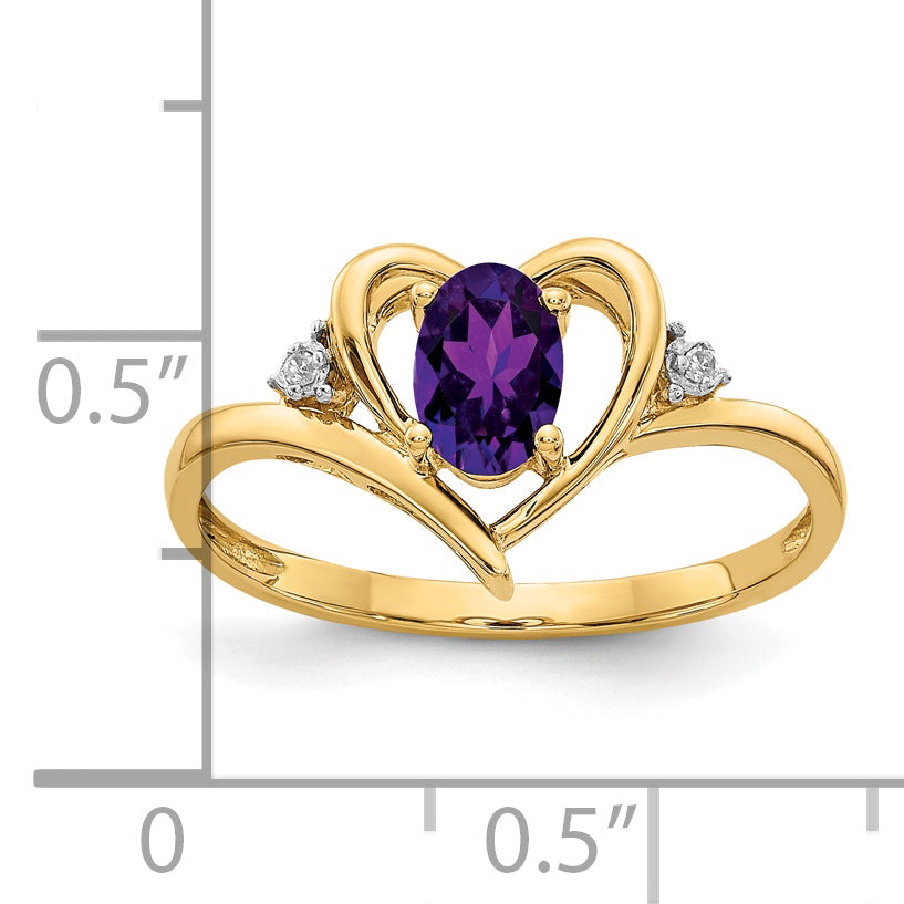14k Amethyst and Diamond Heart Ring