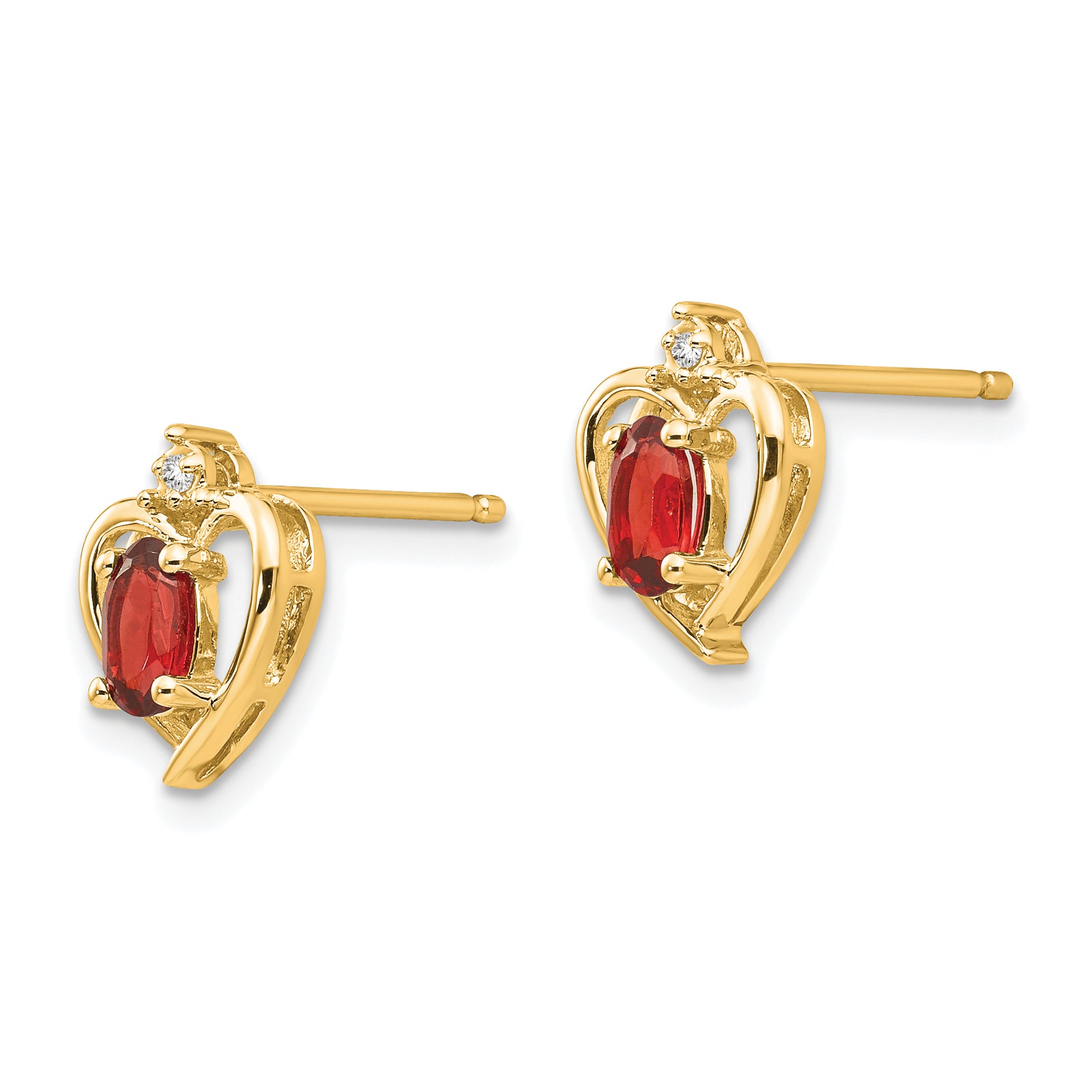 14k Garnet and Diamond Heart Earrings Secondary image