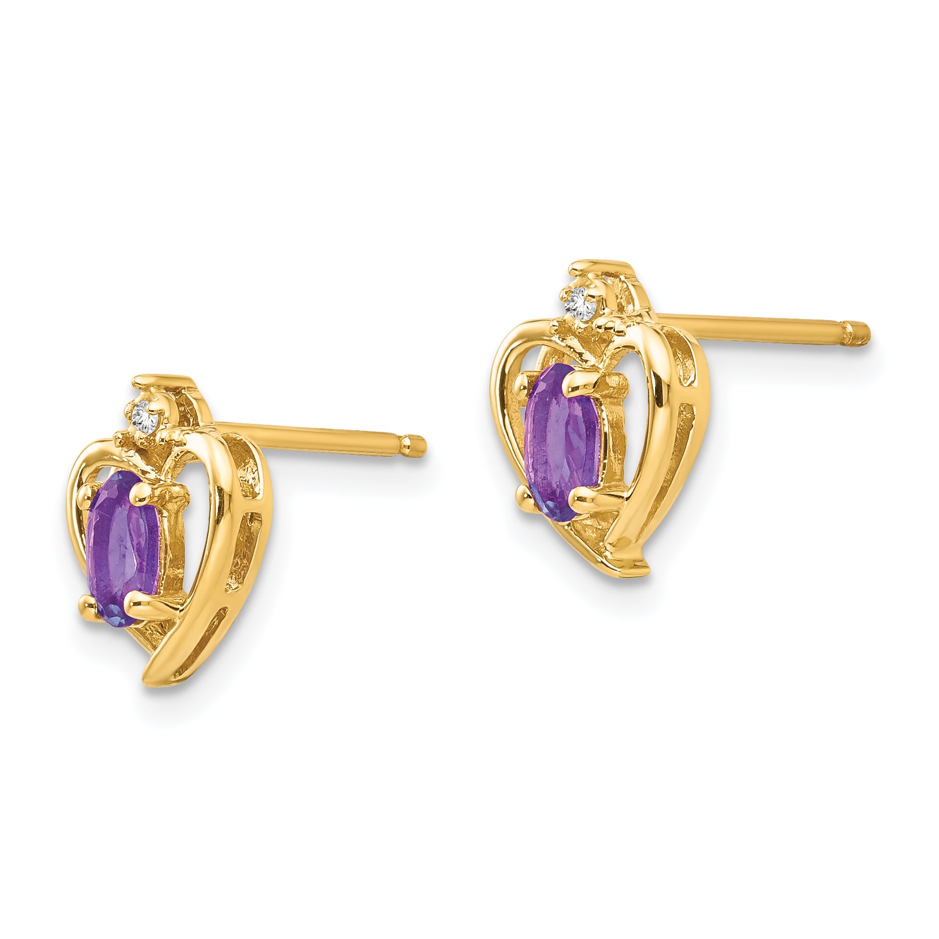 14k Amethyst and Diamond Heart Earrings Secondary image
