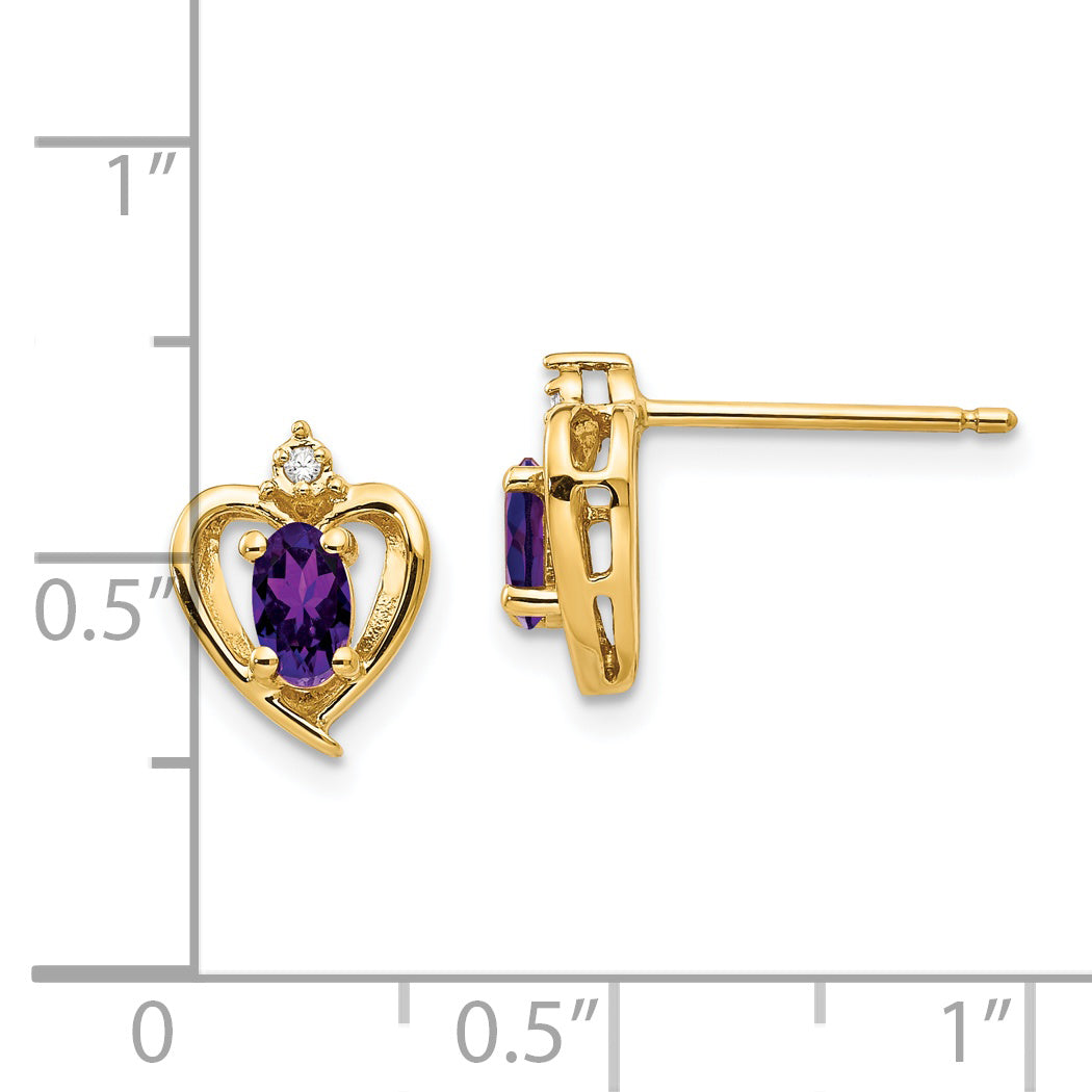 14k Amethyst and Diamond Heart Earrings