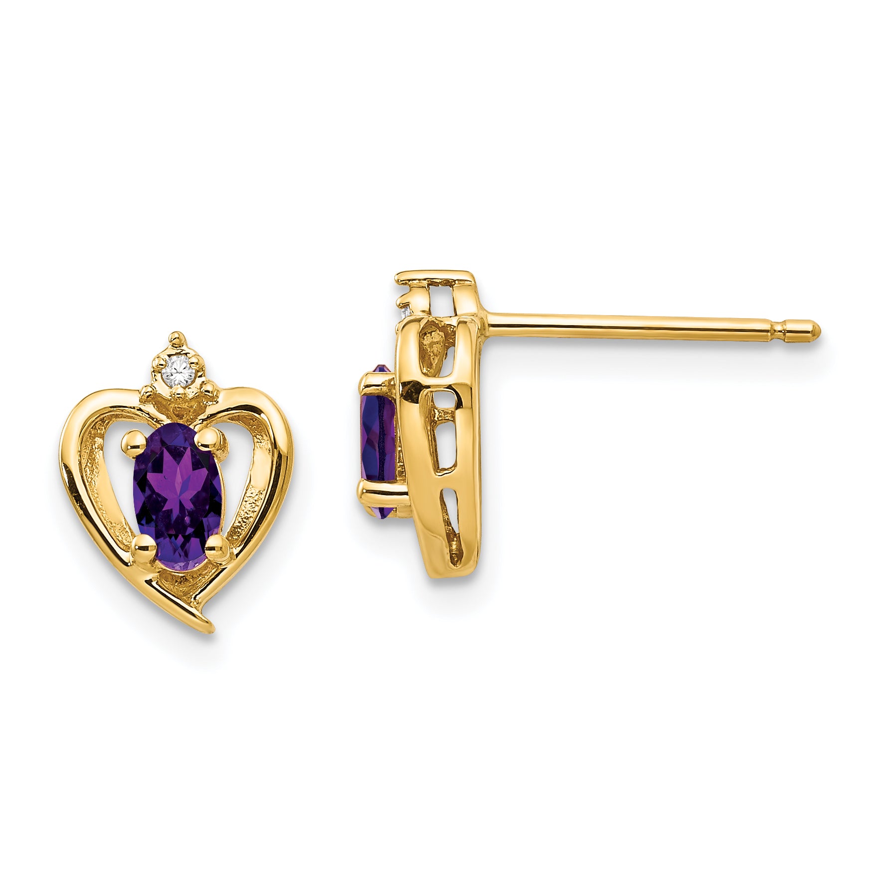 14k Amethyst and Diamond Heart Earrings Main image