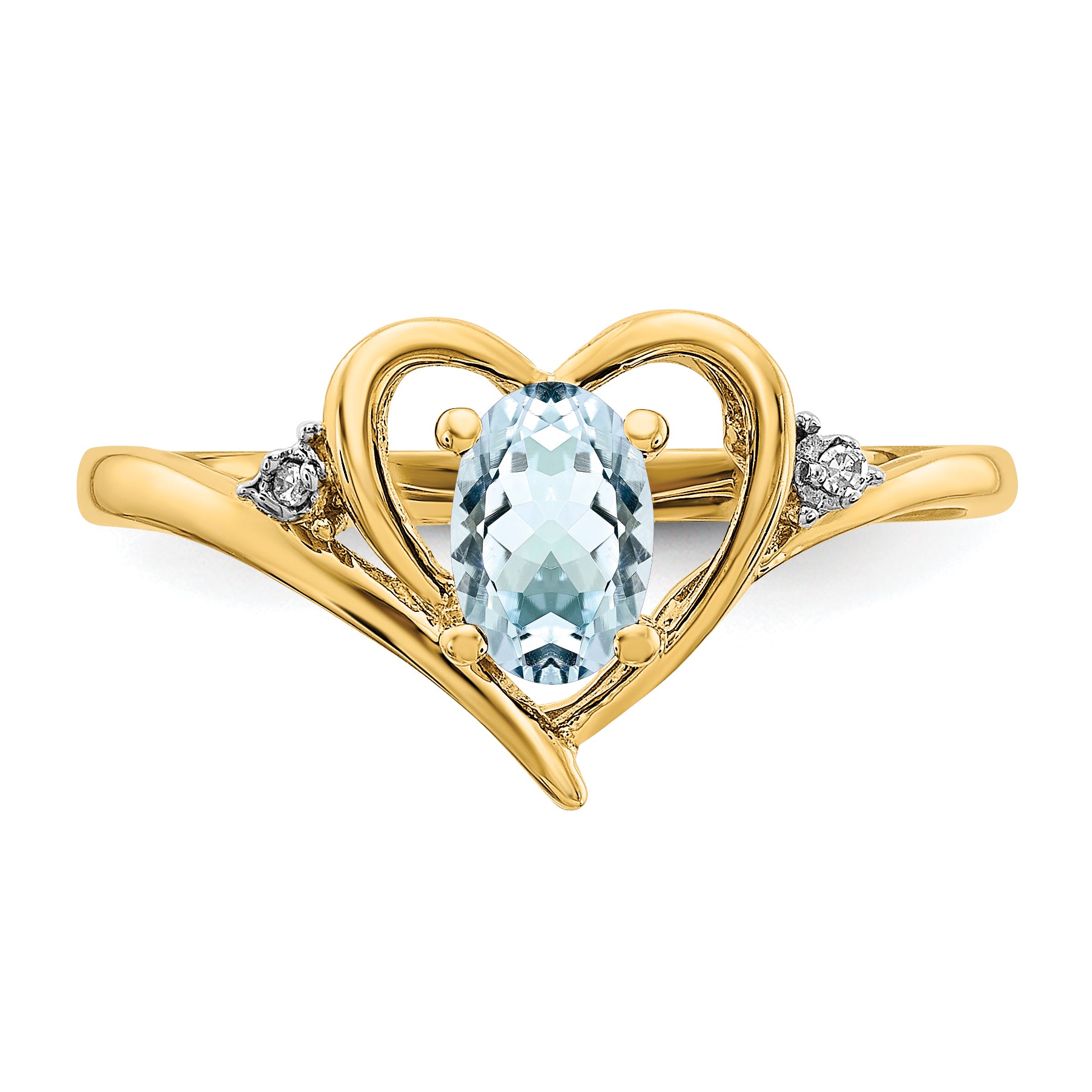 14k Aquamarine and Diamond Heart Ring