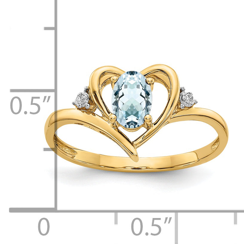 14k Aquamarine and Diamond Heart Ring