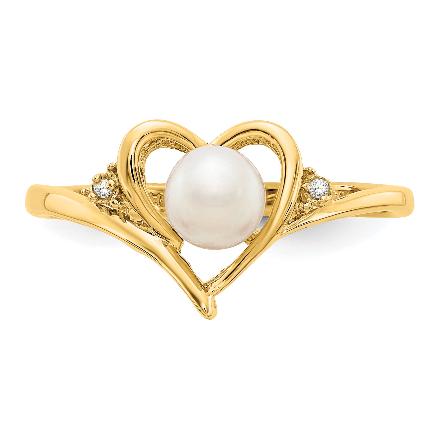 14k Fresh Water Cultured Pearl and Diamond Heart Ring