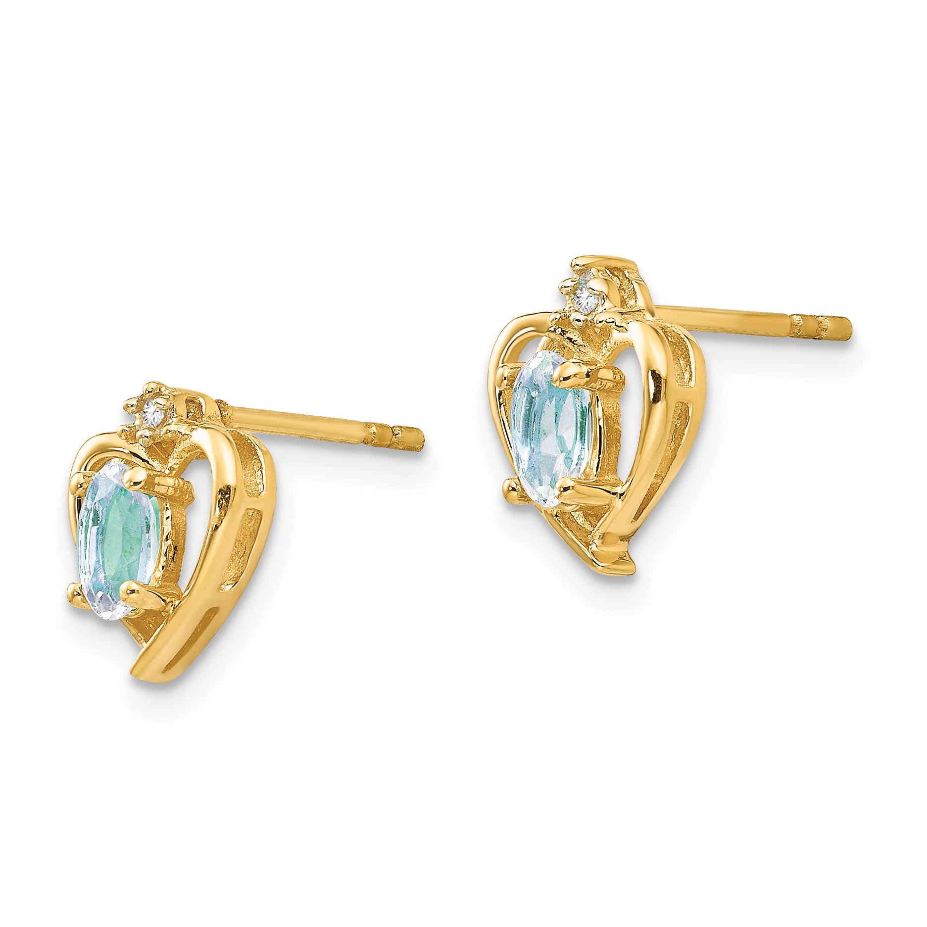 14k Aquamarine and Diamond Heart Earrings Secondary image