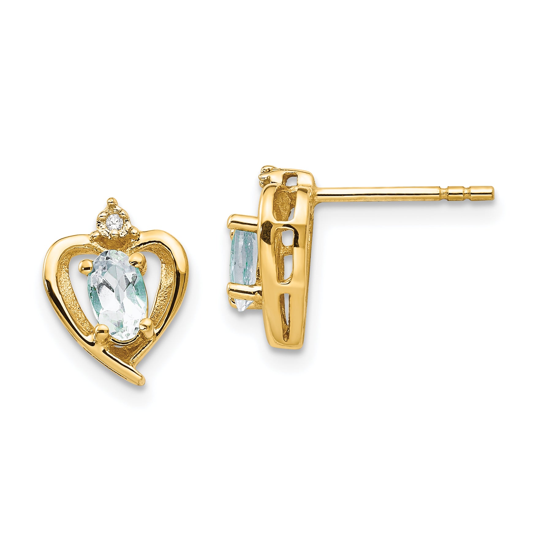 14k Aquamarine and Diamond Heart Earrings