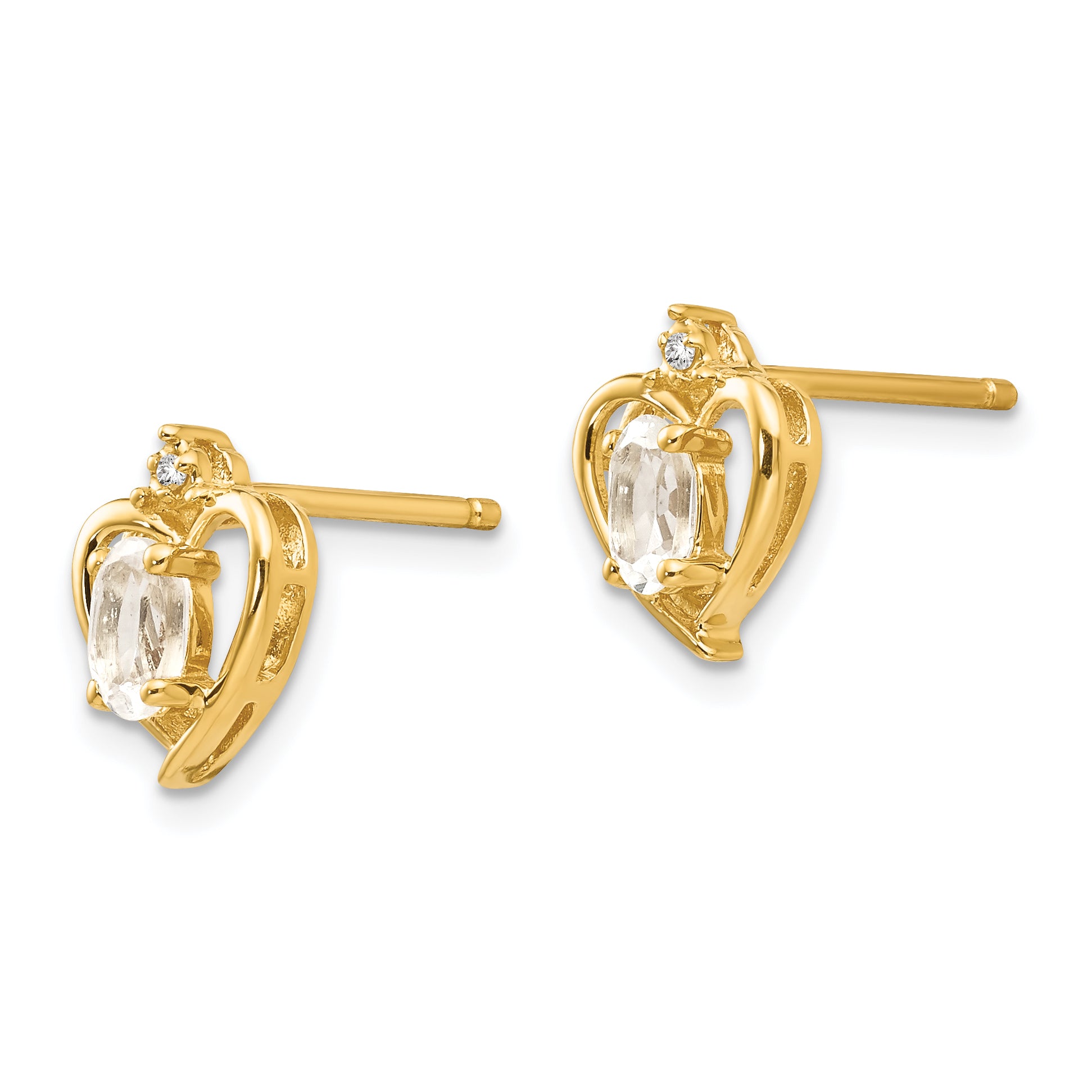 14k White Topaz and Diamond Heart Earrings Secondary image