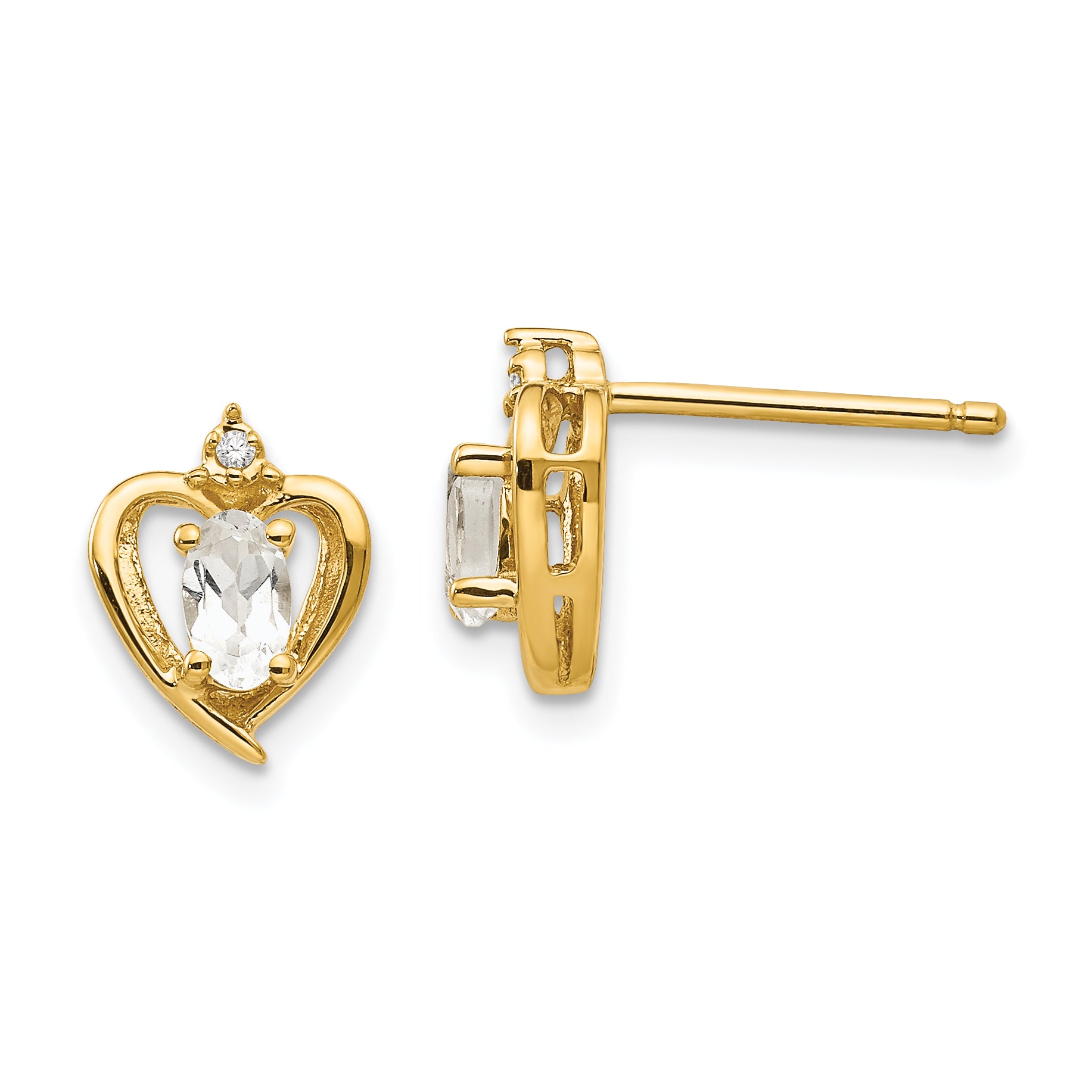 14k White Topaz and Diamond Heart Earrings Main image