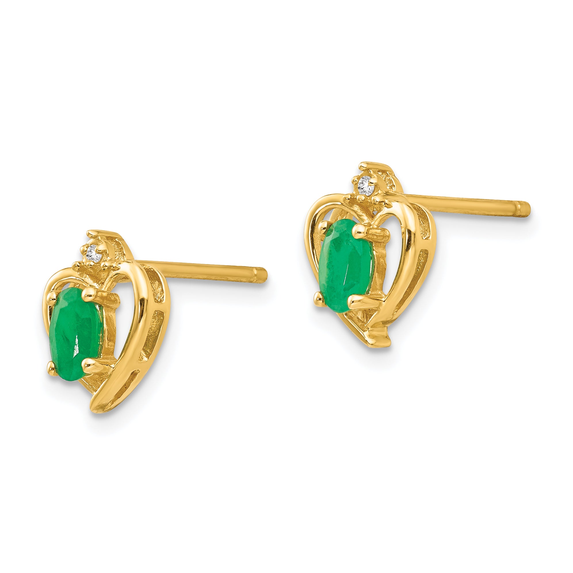 14k Emerald and Diamond Heart Earrings Secondary image