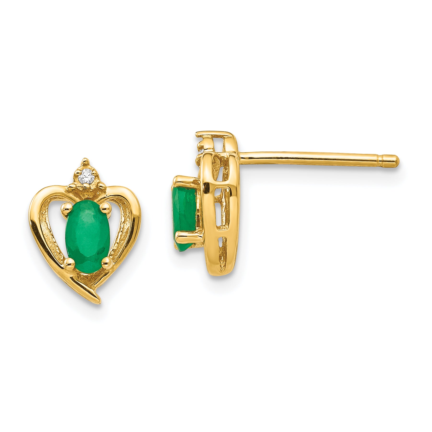 14k Emerald and Diamond Heart Earrings Main image