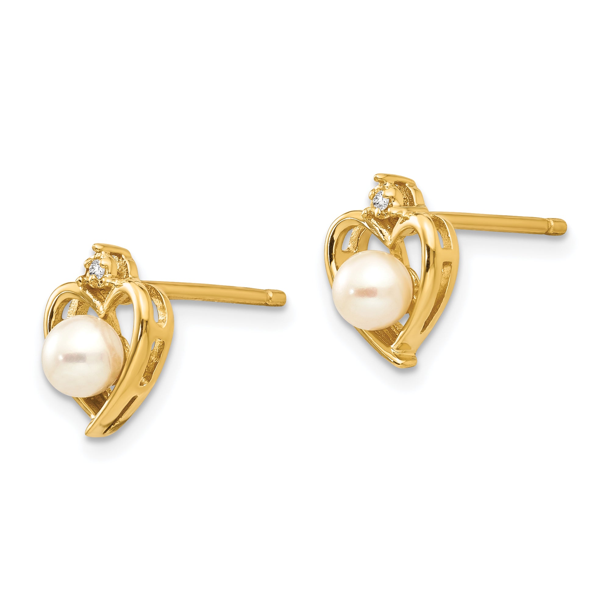 14k FW Cultured Pearl and Diamond Heart Earrings Secondary image