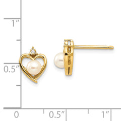 14k FW Cultured Pearl and Diamond Heart Earrings